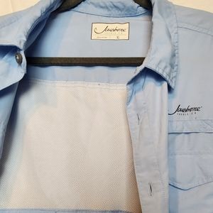 Jawbone Tackle MENS XL Blue Short sleeve Button Down Fishing Shirt Netted Back